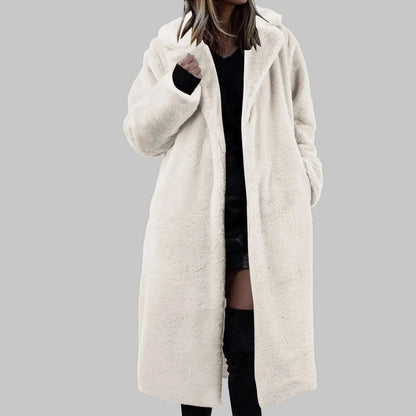 Womens Winter Warm Lapel Faux Fuzzy Coat Jacket Overcoat Mink Fleece Spliced Mid Length Coat Suit plus Raincoat Women