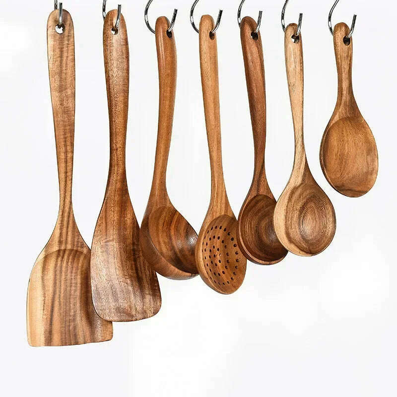 Wooden Kitchen Spoon Long Rice Colander Soup Skimmer Cooking Soup Spoons Scoop Kitchen Tool Thailand Teak Natural Wood