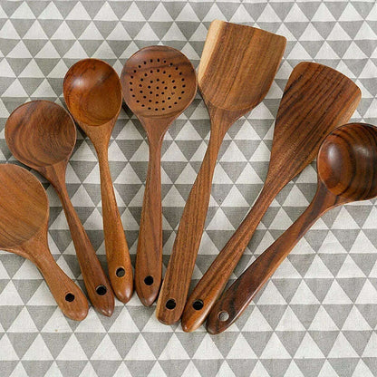 Wooden Kitchen Spoon Long Rice Colander Soup Skimmer Cooking Soup Spoons Scoop Kitchen Tool Thailand Teak Natural Wood