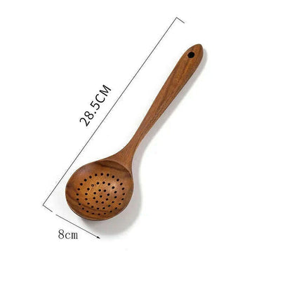 Wooden Kitchen Spoon Long Rice Colander Soup Skimmer Cooking Soup Spoons Scoop Kitchen Tool Thailand Teak Natural Wood