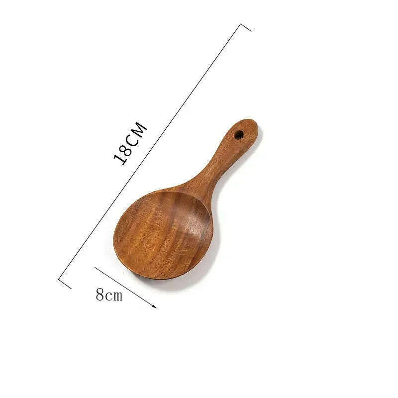 Wooden Kitchen Spoon Long Rice Colander Soup Skimmer Cooking Soup Spoons Scoop Kitchen Tool Thailand Teak Natural Wood