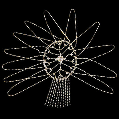 XSBODY Flash Long Tassel Hair Chain Rhinestone Head Chain for Women Nightclub Crystal Headband Hat Bridal Headpiece Jewelry