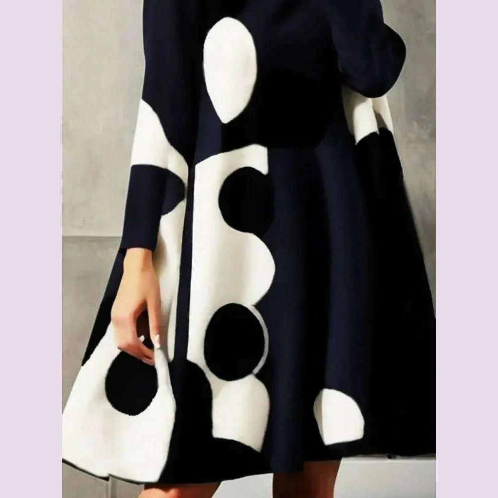 Yeezzi 2025 New Spring Women's Polka-Dot High-neck British Style Evening Mini Dresses Long Sleeves Elegant A-Line Party Dress