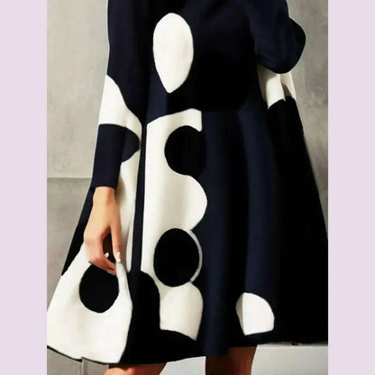 Yeezzi 2025 New Spring Women's Polka-Dot High-neck British Style Evening Mini Dresses Long Sleeves Elegant A-Line Party Dress