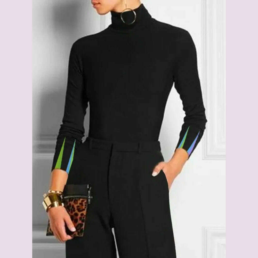 Yeezzi 2025 New Women Fashion Striped Two Piece Sets Long Sleeves Skinny High Neck Tops Elastic High Waisted Straight Leg Pants