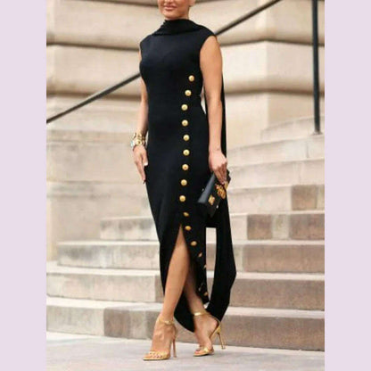 Yeezzi Urban Lady Fashion Shawl Collar Elegant Evening A-line Dress 2025 Summer Sleeveless Split-Side Buttons Vintage Dresses