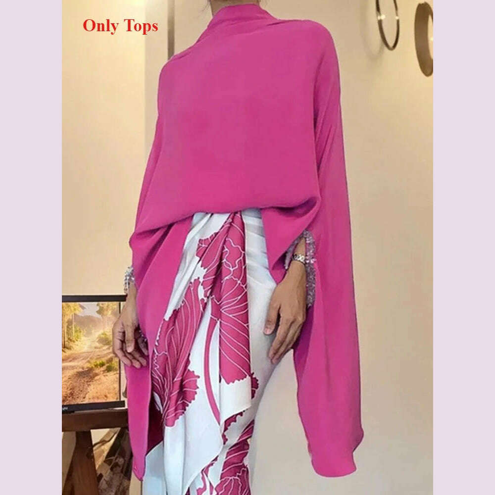Yeezzi Women Solid Color Irregular Clipping Stand Collar Tops 2025 New Spring Batwing Sleeves Loose Urban Casual Daily T-shirts