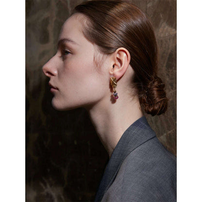Yhpup Stainless Steel Natural Stone Drop Golden Waterproof Handmade France Earrings Jewelry (Each stone color is different)