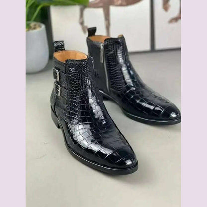 yingshang new arrival men crocodile leather boots men crocodile boots men boots leather sole crocodile belly  shoes for male