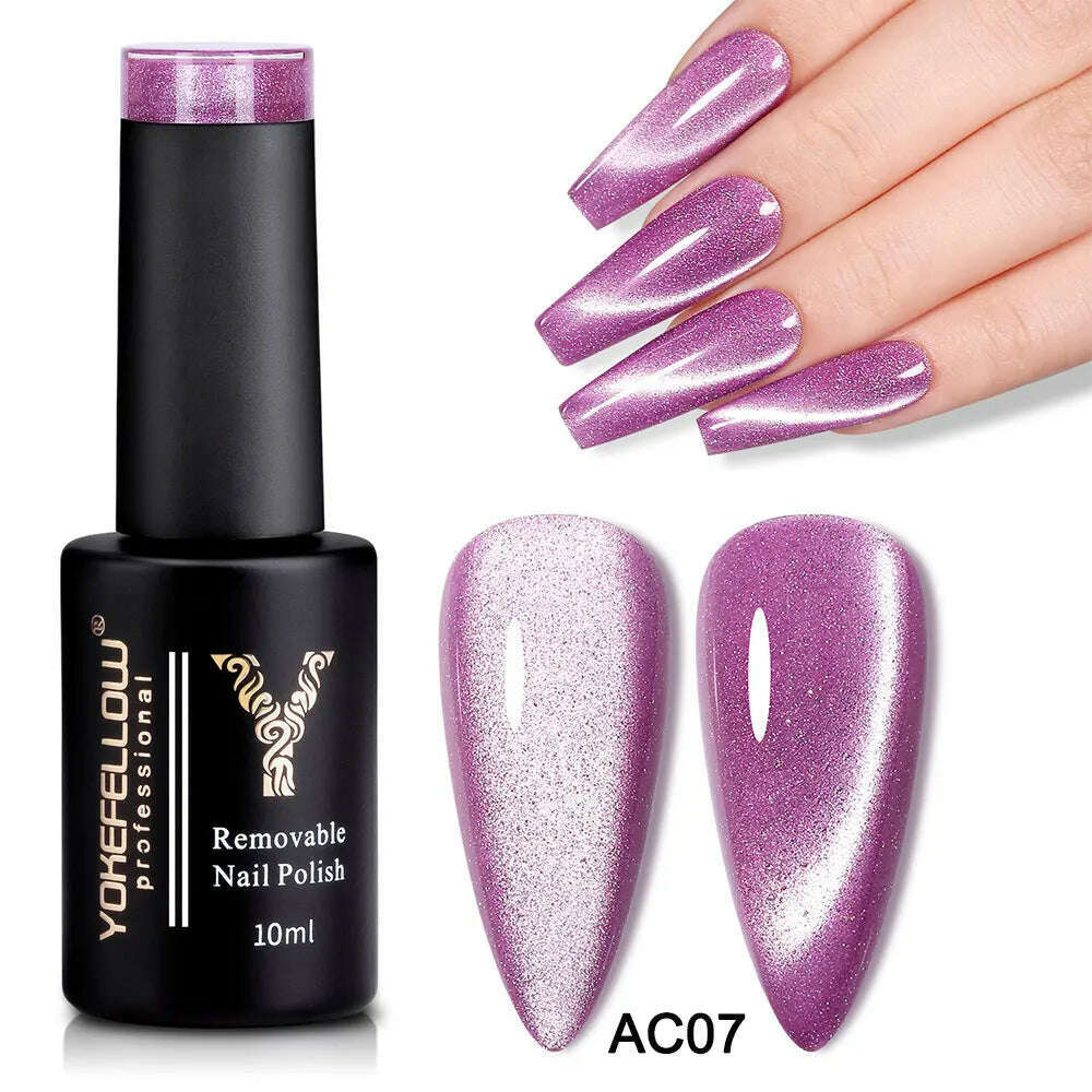 YOKEFELLOW 10ml 9D Cat Magnetic Gel Polish Semi Permanent Soak Off  Rainbow Glitter Nail Gel Polish UV Gel Varnish For Manicure