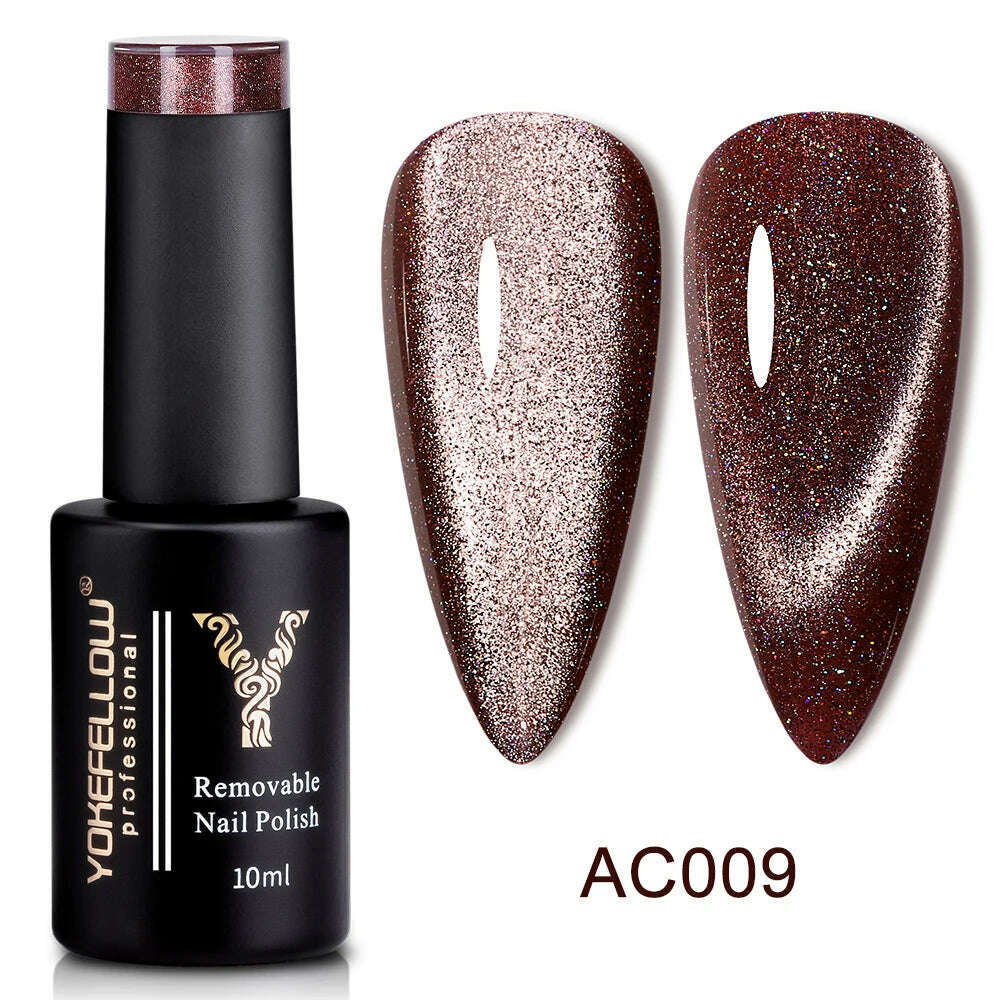 YOKEFELLOW 10ml 9D Cat Magnetic Gel Polish Semi Permanent Soak Off  Rainbow Glitter Nail Gel Polish UV Gel Varnish For Manicure