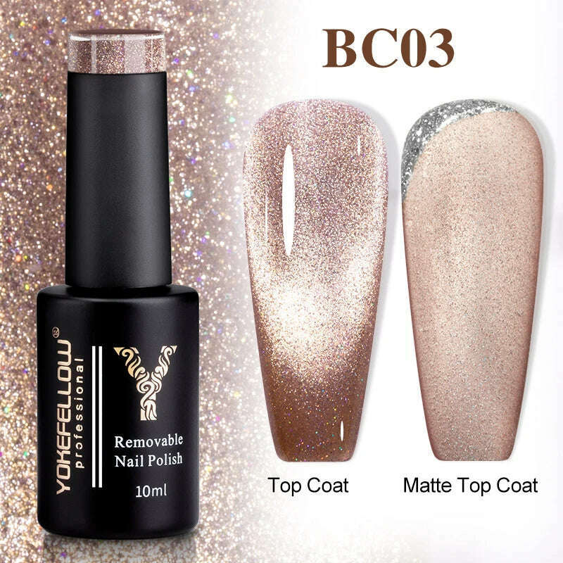 YOKEFELLOW 10ml 9D Cat Magnetic Gel Polish Semi Permanent Soak Off  Rainbow Glitter Nail Gel Polish UV Gel Varnish For Manicure