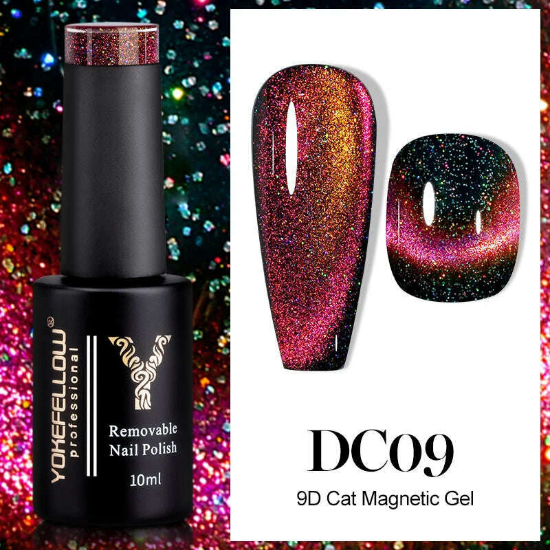 YOKEFELLOW 10ml 9D Cat Magnetic Gel Polish Semi Permanent Soak Off  Rainbow Glitter Nail Gel Polish UV Gel Varnish For Manicure