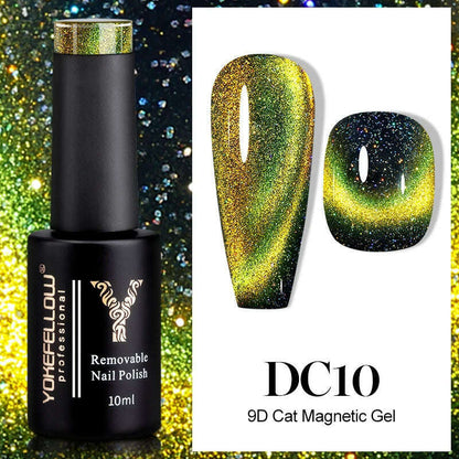 YOKEFELLOW 10ml 9D Cat Magnetic Gel Polish Semi Permanent Soak Off  Rainbow Glitter Nail Gel Polish UV Gel Varnish For Manicure