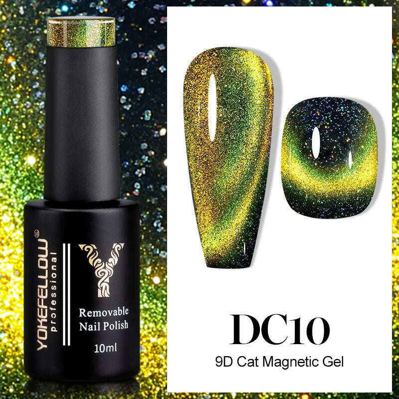 YOKEFELLOW 10ml 9D Cat Magnetic Gel Polish Semi Permanent Soak Off  Rainbow Glitter Nail Gel Polish UV Gel Varnish For Manicure