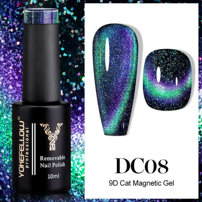YOKEFELLOW 10ml 9D Cat Magnetic Gel Polish Semi Permanent Soak Off  Rainbow Glitter Nail Gel Polish UV Gel Varnish For Manicure