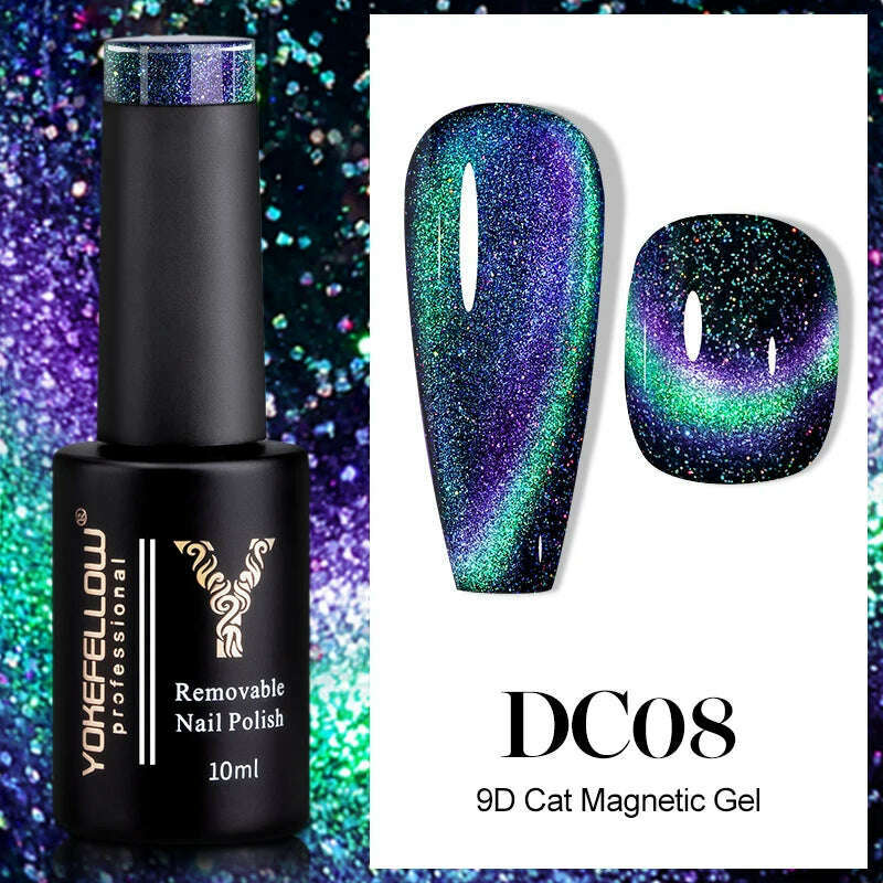 YOKEFELLOW 10ml 9D Cat Magnetic Gel Polish Semi Permanent Soak Off  Rainbow Glitter Nail Gel Polish UV Gel Varnish For Manicure