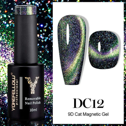 YOKEFELLOW 10ml 9D Cat Magnetic Gel Polish Semi Permanent Soak Off  Rainbow Glitter Nail Gel Polish UV Gel Varnish For Manicure