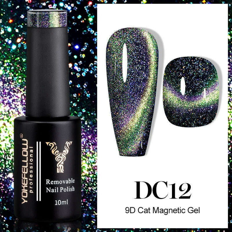 YOKEFELLOW 10ml 9D Cat Magnetic Gel Polish Semi Permanent Soak Off  Rainbow Glitter Nail Gel Polish UV Gel Varnish For Manicure