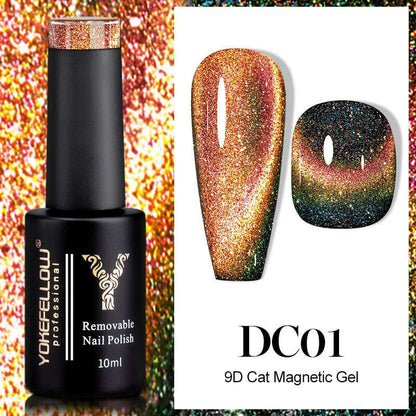 YOKEFELLOW 10ml 9D Cat Magnetic Gel Polish Semi Permanent Soak Off  Rainbow Glitter Nail Gel Polish UV Gel Varnish For Manicure