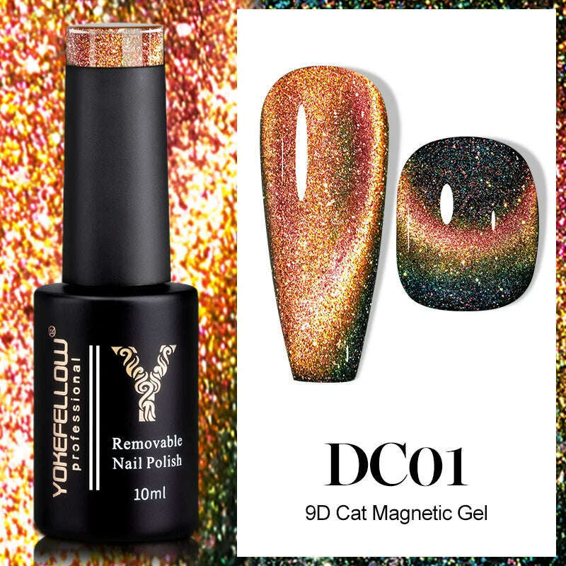 YOKEFELLOW 10ml 9D Cat Magnetic Gel Polish Semi Permanent Soak Off  Rainbow Glitter Nail Gel Polish UV Gel Varnish For Manicure
