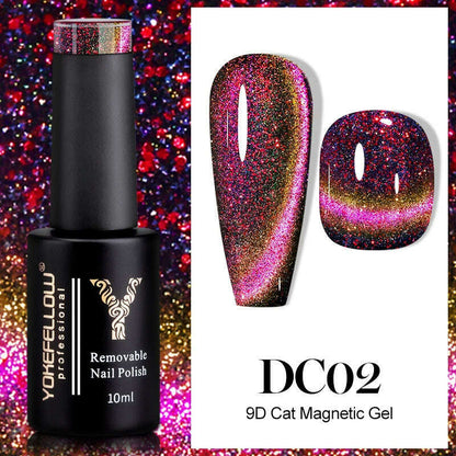 YOKEFELLOW 10ml 9D Cat Magnetic Gel Polish Semi Permanent Soak Off  Rainbow Glitter Nail Gel Polish UV Gel Varnish For Manicure