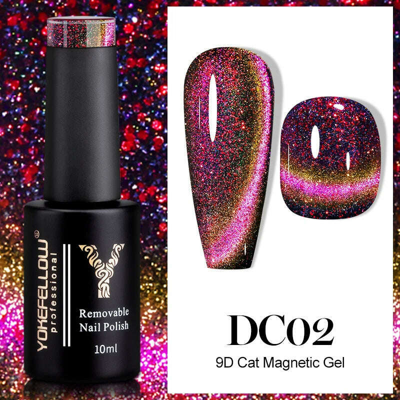 YOKEFELLOW 10ml 9D Cat Magnetic Gel Polish Semi Permanent Soak Off  Rainbow Glitter Nail Gel Polish UV Gel Varnish For Manicure
