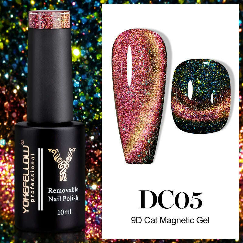 YOKEFELLOW 10ml 9D Cat Magnetic Gel Polish Semi Permanent Soak Off  Rainbow Glitter Nail Gel Polish UV Gel Varnish For Manicure