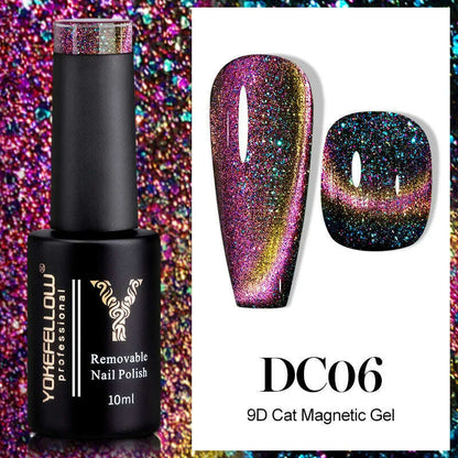 YOKEFELLOW 10ml 9D Cat Magnetic Gel Polish Semi Permanent Soak Off  Rainbow Glitter Nail Gel Polish UV Gel Varnish For Manicure
