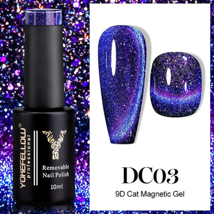 YOKEFELLOW 10ml 9D Cat Magnetic Gel Polish Semi Permanent Soak Off  Rainbow Glitter Nail Gel Polish UV Gel Varnish For Manicure