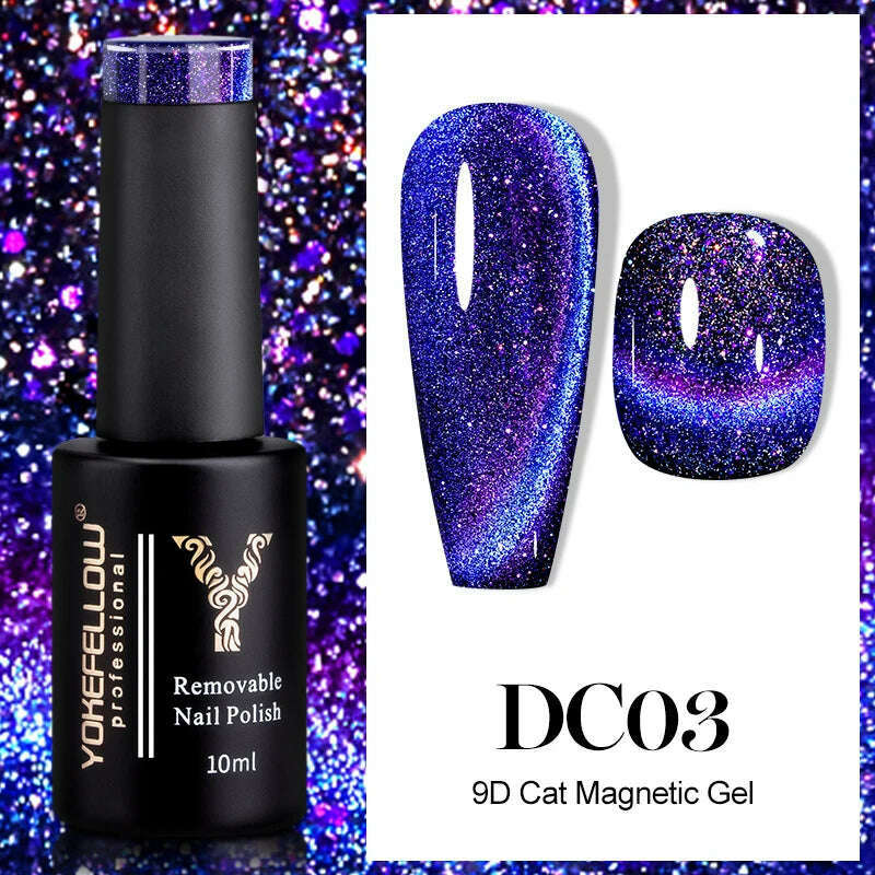 YOKEFELLOW 10ml 9D Cat Magnetic Gel Polish Semi Permanent Soak Off  Rainbow Glitter Nail Gel Polish UV Gel Varnish For Manicure