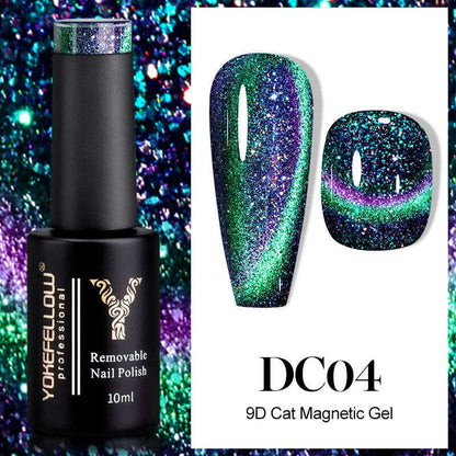 YOKEFELLOW 10ml 9D Cat Magnetic Gel Polish Semi Permanent Soak Off  Rainbow Glitter Nail Gel Polish UV Gel Varnish For Manicure