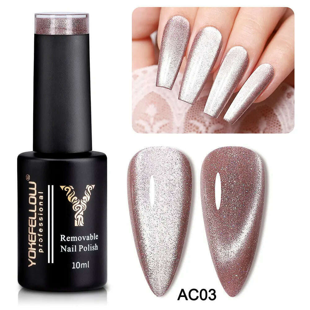 YOKEFELLOW 10ml 9D Cat Magnetic Gel Polish Semi Permanent Soak Off  Rainbow Glitter Nail Gel Polish UV Gel Varnish For Manicure