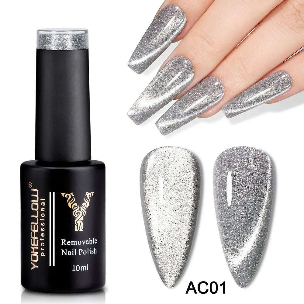 YOKEFELLOW 10ml 9D Cat Magnetic Gel Polish Semi Permanent Soak Off  Rainbow Glitter Nail Gel Polish UV Gel Varnish For Manicure