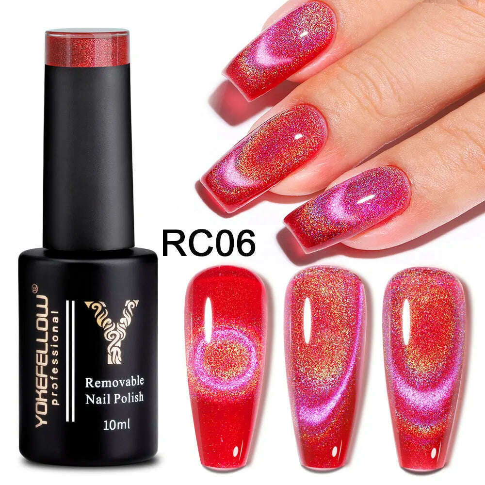 YOKEFELLOW 10ml 9D Cat Magnetic Gel Polish Semi Permanent Soak Off  Rainbow Glitter Nail Gel Polish UV Gel Varnish For Manicure