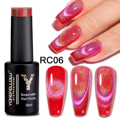 YOKEFELLOW 10ml 9D Cat Magnetic Gel Polish Semi Permanent Soak Off  Rainbow Glitter Nail Gel Polish UV Gel Varnish For Manicure