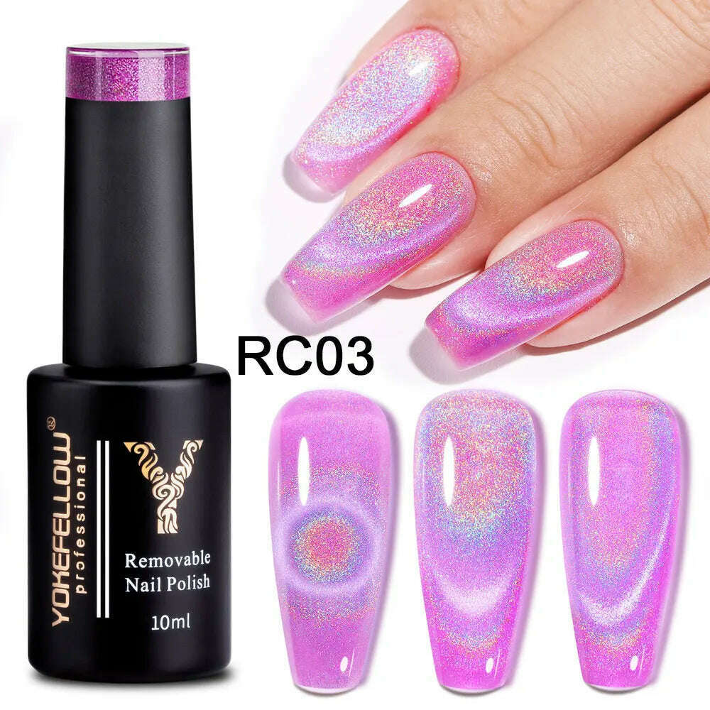 YOKEFELLOW 10ml 9D Cat Magnetic Gel Polish Semi Permanent Soak Off  Rainbow Glitter Nail Gel Polish UV Gel Varnish For Manicure