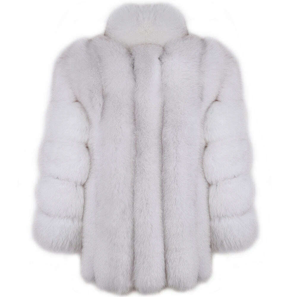 YOLOAgain Women's Stand Collar Real Fox Fur Jacket Natural Fox Fur Coat 2024 Winter