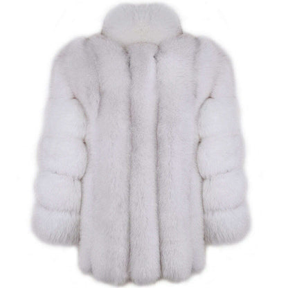 YOLOAgain Women's Stand Collar Real Fox Fur Jacket Natural Fox Fur Coat 2024 Winter