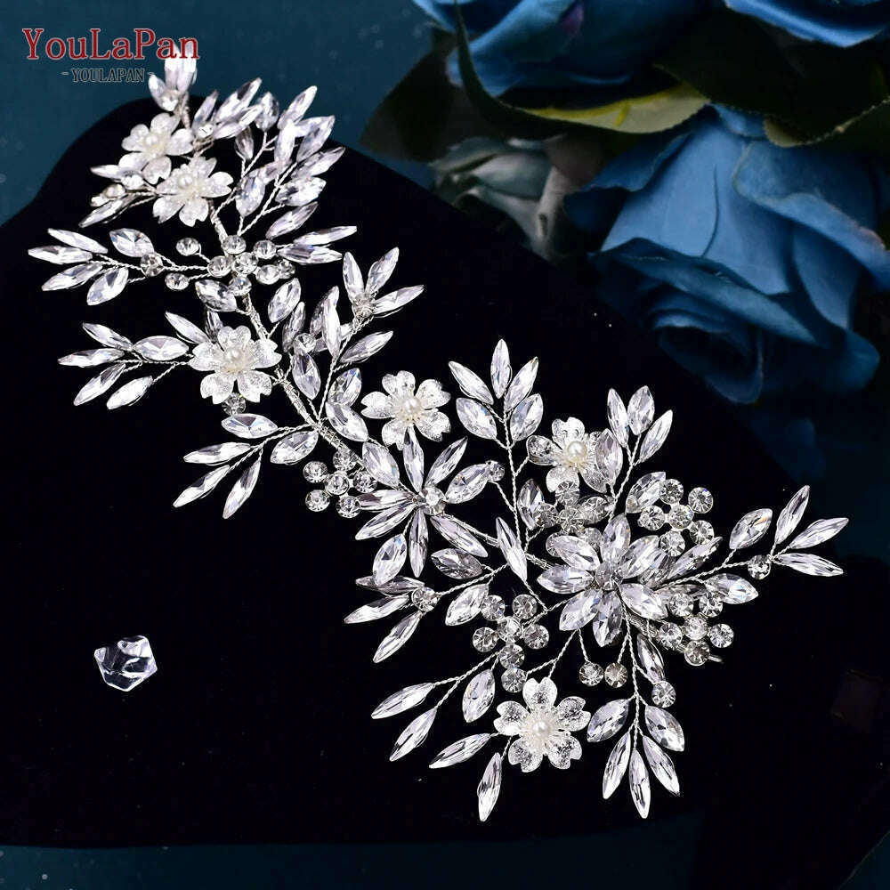 YouLaPan Alloy Flower Bridal Hair Accessories Wedding Hair Clips Rhinestone Side Hairpin Women Crystal Wedding Headdress HP254