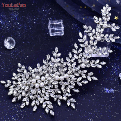 YouLaPan Alloy Flower Bridal Hair Accessories Wedding Hair Clips Rhinestone Side Hairpin Women Crystal Wedding Headdress HP254