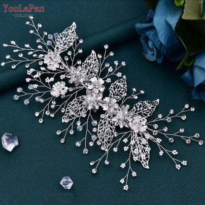 YouLaPan Alloy Flower Bridal Hair Accessories Wedding Hair Clips Rhinestone Side Hairpin Women Crystal Wedding Headdress HP254