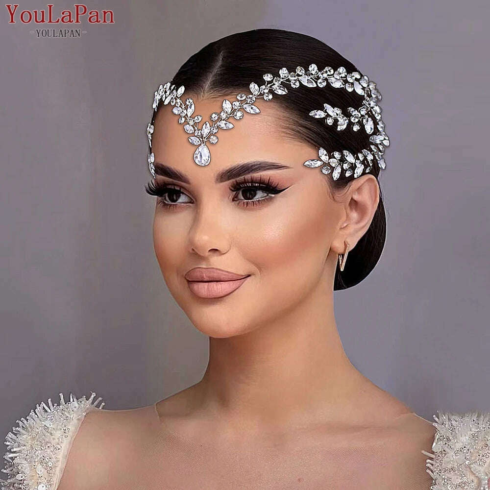 YouLaPan Bride Forehead Headband Sparkling Rhinestone Headpieces For Wedding Women Prom Party Head Jewelry Accessories HP599