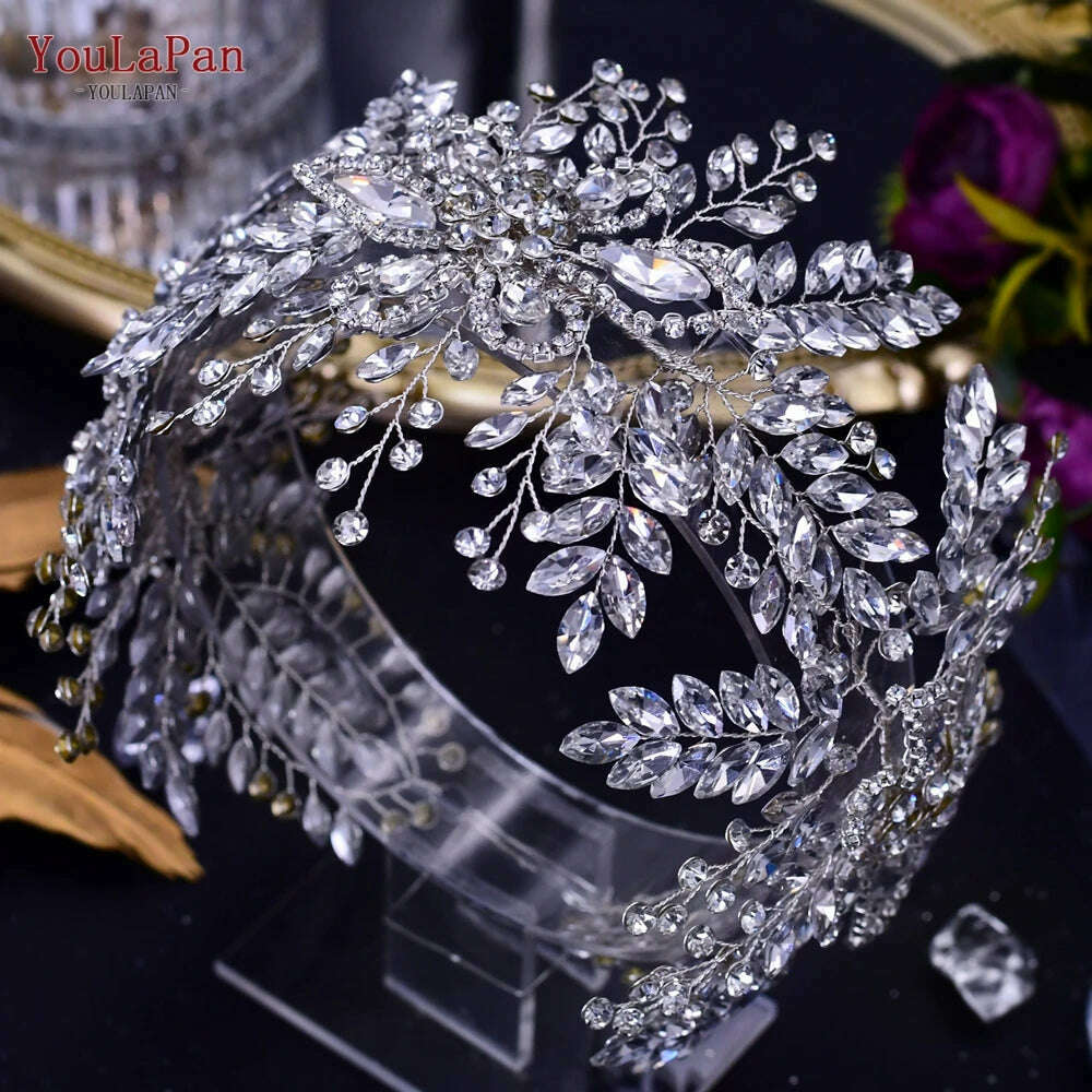 YouLaPan HP409 Woman Headband Tiara Headwear for Bridal Wedding Hair Accessories Luxury Rhinestone Women Crown Flower Headpiece