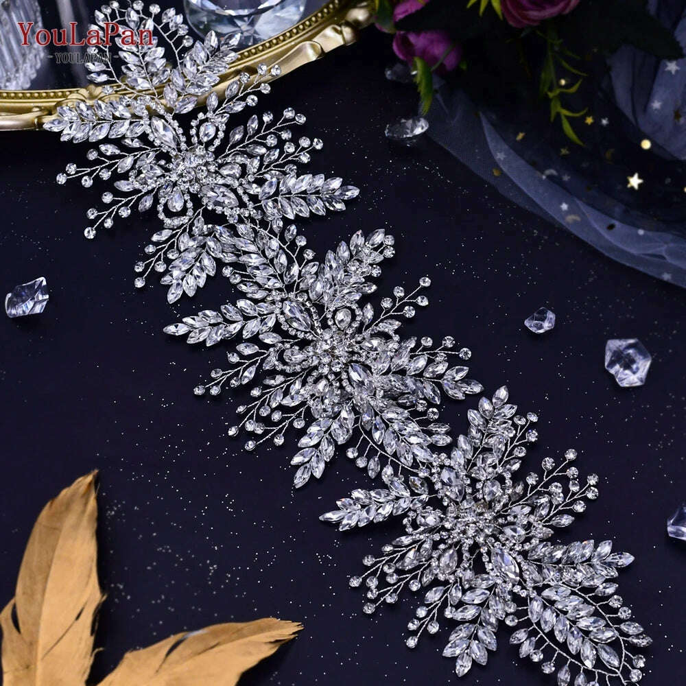 YouLaPan HP409 Woman Headband Tiara Headwear for Bridal Wedding Hair Accessories Luxury Rhinestone Women Crown Flower Headpiece
