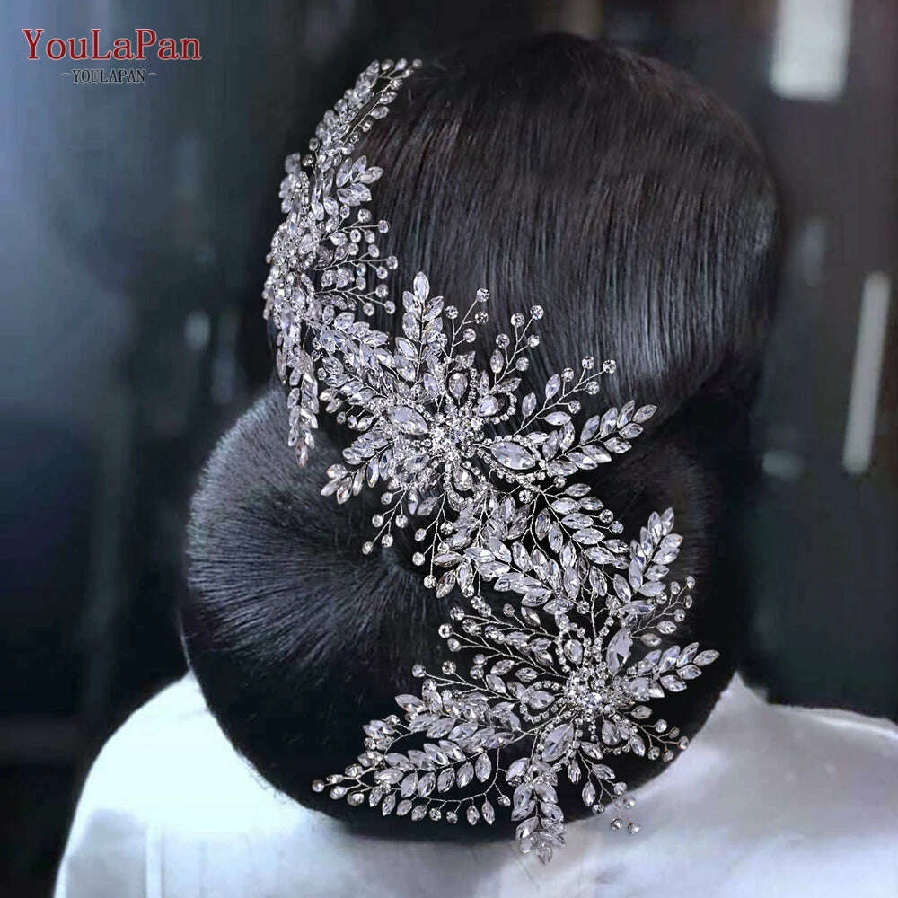 YouLaPan HP409 Woman Headband Tiara Headwear for Bridal Wedding Hair Accessories Luxury Rhinestone Women Crown Flower Headpiece