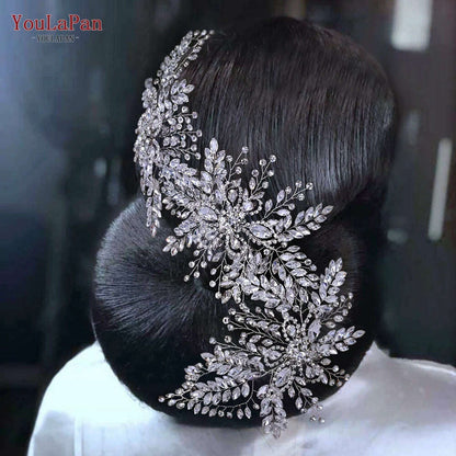YouLaPan HP409 Woman Headband Tiara Headwear for Bridal Wedding Hair Accessories Luxury Rhinestone Women Crown Flower Headpiece