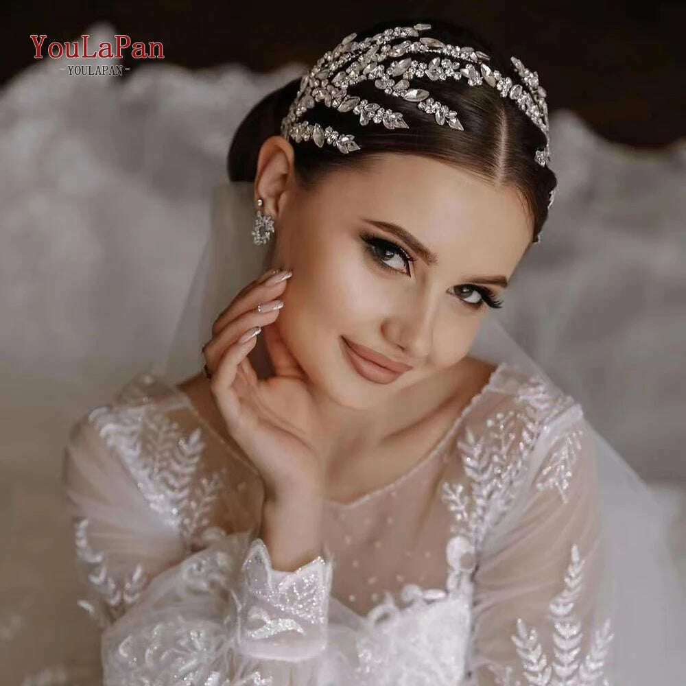 YouLaPan Luxury Rhinestone Bride Headband Woman Headpiece Wedding Hair Accessories Pageant Headdresse Wedding Tiara HP425