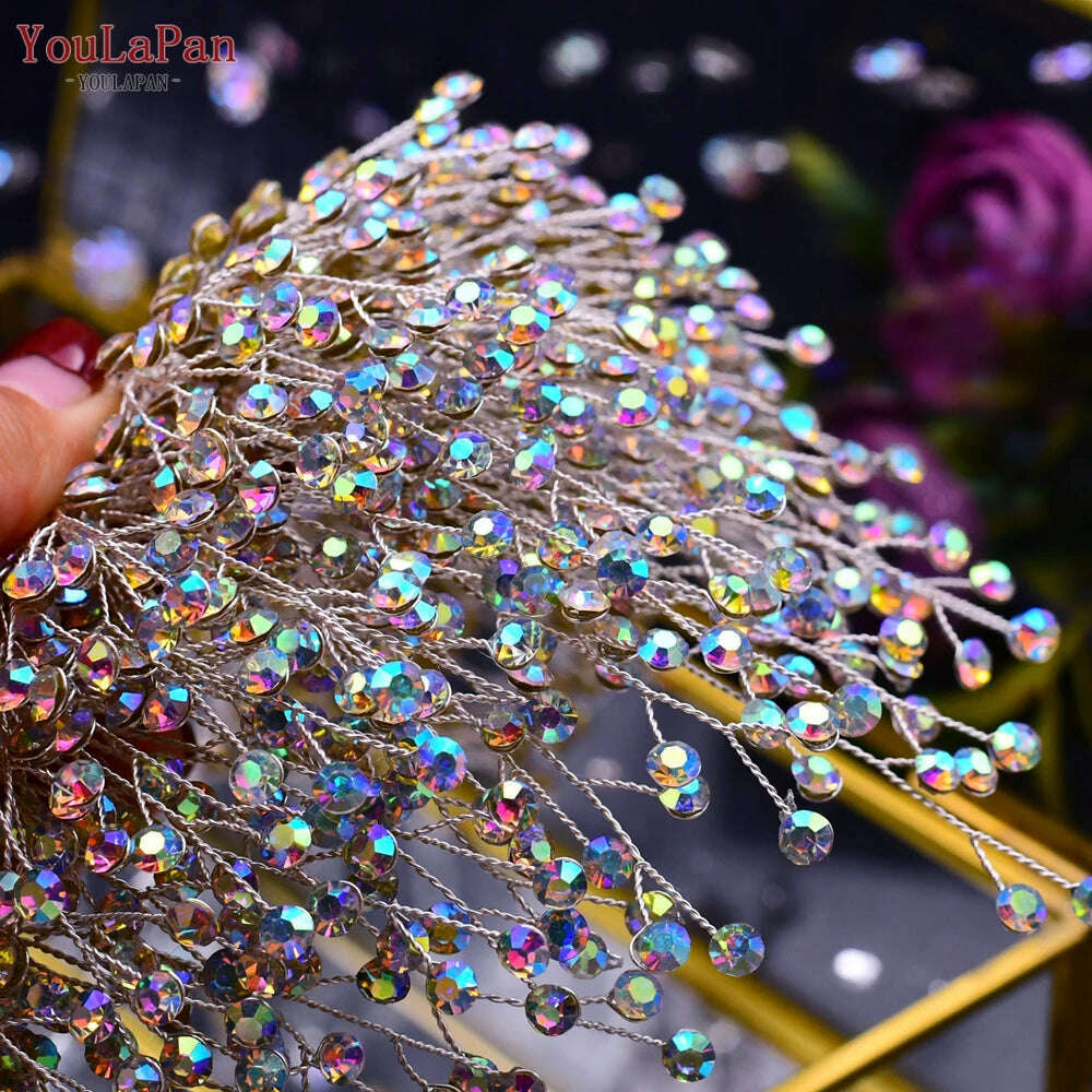 YouLaPan Trendy Bridal Hair Hoop Colorful Rhinestone Wedding Crown Handmade Bride Tiara Hair Accessories Woman Headband HP193P-C
