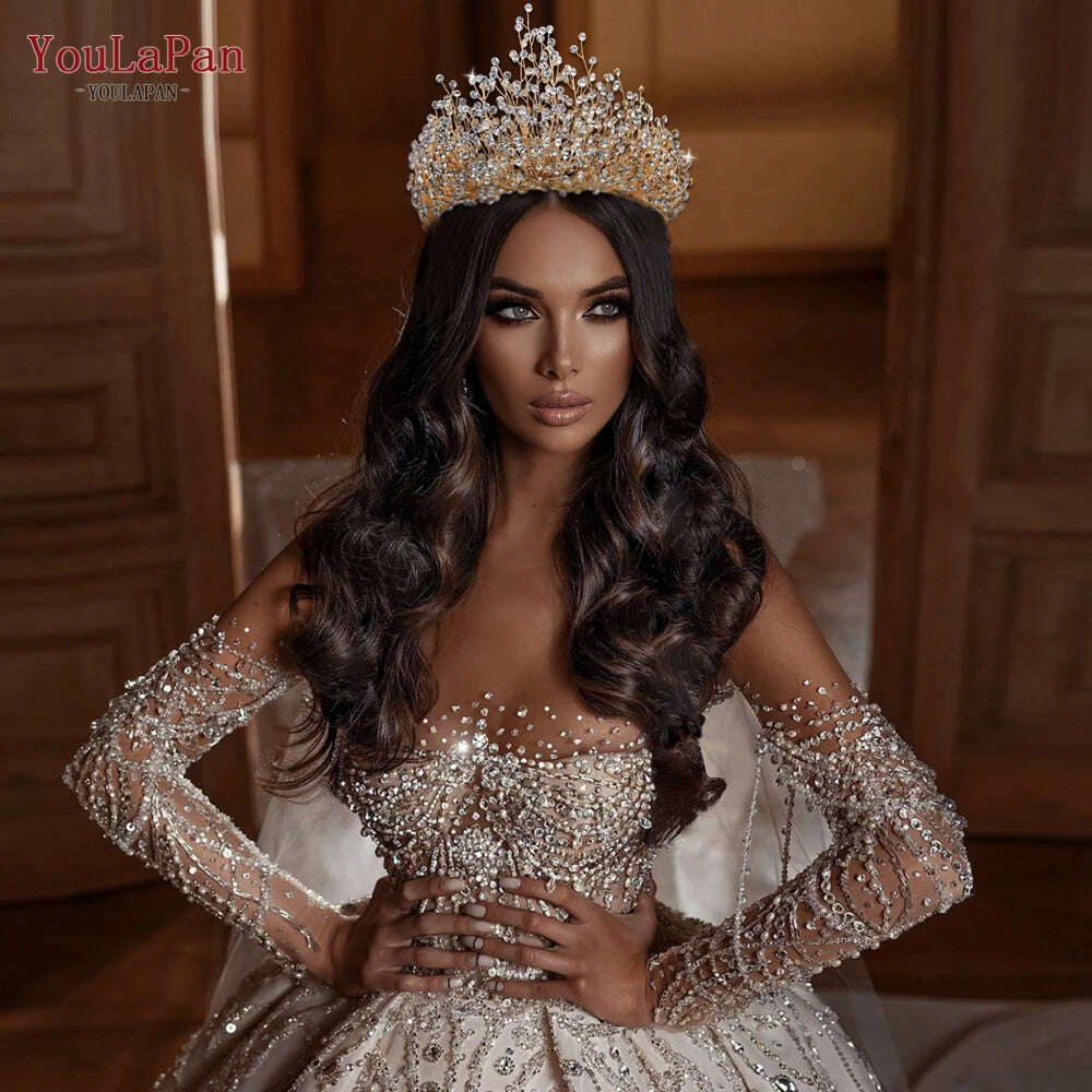 YouLaPan Trendy Bridal Hair Hoop Colorful Rhinestone Wedding Crown Handmade Bride Tiara Hair Accessories Woman Headband HP193P-C